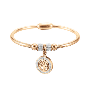 BRACELET ACIER ET PVD DORÉ RIGIDE MOTIF ARBRE DE VIE 19CM