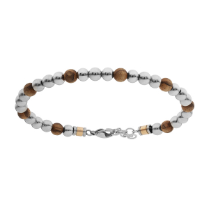 BRACELET ACIER BOULES AVEC BOIS 20+3CM