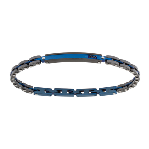 BRACELET ACIER ET PVD NOIR ET BLEU PLAQUE IDD TRIPLE FERMOIR 19+3CM