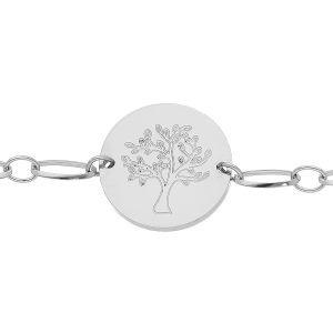 BRACELET ACIER MAILLE AVEC PENDENTIF GRAVURE ARBRE DE VIE 16+3CM