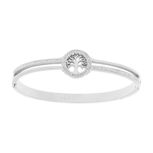 BRACELET ACIER ARTICULE DEMI RAIL RÉSINE ET OXYDES BLANCS AVEC ARBRE DE VIE OXYDES BLANCS DIAM 58MM