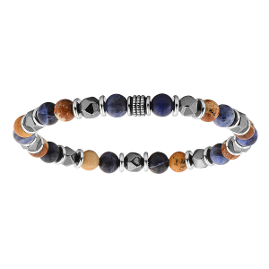 BRACELET ACIER EXTENSIBLE BOULES HÉMATITE, SODALITE ET JASPE VÉRITABLE DIAM 60MM