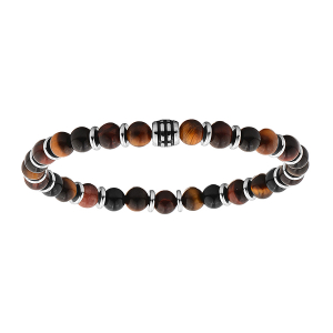 BRACELET ACIER EXTENSIBLE BOULES OEIL DE TIGRE VÉRITABLE DIAM 60MM