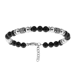 BRACELET ACIER BOULES ONYX VÉRITABLE 19+3CM