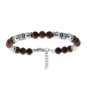 BRACELET ACIER BOULES OEIL DE TIGRE FONCÉ VÉRITABLE 19+3CM