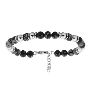 BRACELET ACIER BOULES OBSIDIENNE VÉRITABLE 19+3CM