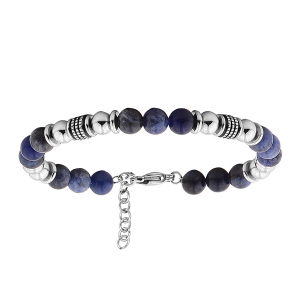 BRACELET ACIER BOULES SODALITE VÉRITABLE 19+3CM