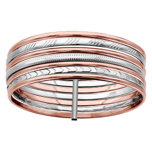 BRACELET ACIER ET PVD ROSE SEMAINIER 4 LISSES ET 3 DIAMANTES DIAM 62