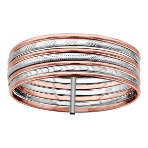 BRACELET ACIER ET PVD ROSE SEMAINIER 4 LISSES ET 3 DIAMANTES DIAM 65