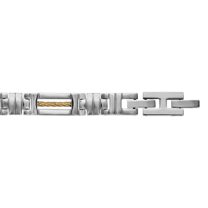 BRACELET ACIER CABLE PVD DORÉ 21CM DOUBLE FERMOIR