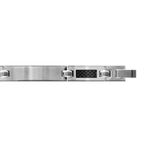 BRACELET ACIER 3 PLAQUES LISSES ET CARBONE 19+1,5CM REGLABLE DOUBLE FERMOIR