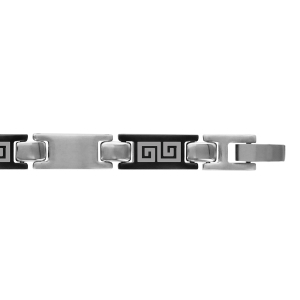 BRACELET ACIER GRIS ET PVD NOIR MOTIF GREC 21CM REGLABLE