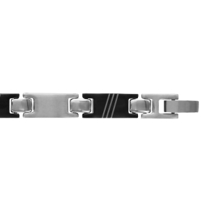 BRACELET ACIER GRIS ET PVD NOIR MOTIF STRIE 21CM REGLABLE
