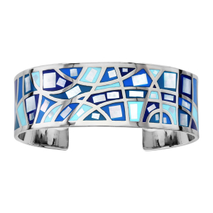 BRACELET ACIER STELLA MIA MOTIF DEGRADE BLEU AVEC NACRE  DIAM 59MM INTERIEUR