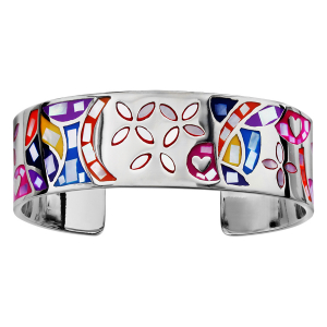 BRACELET ACIER STELLA MIA MOTIF FLEUR COULEUR PASTEL AVEC NACRE DIAM 59MM INTERIEUR