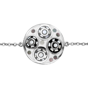 BRACELET ACIER STELLA MIA ROND SPIRALE COULEUR NOIR ET BLANC 16+3CM