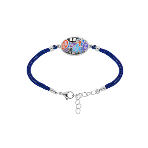 BRACELET ACIER STELLA MIA MOTIF OVALE VISAGE MULTI COULEURS ET NACRE CORDON BLEU MARINE 16+3CM