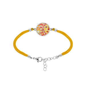 BRACELET ACIER STELLA MIA PASTILLE RONDE SOLEIL JAUNE ORANGÉ AVEC NACRE CORDON 16+3CM