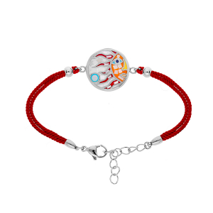 BRACELET ACIER STELLA MIA PASTILLE RONDE SOLEIL MULTICOULEUR AVEC NACRE CORDON ROUGE 16+3CM