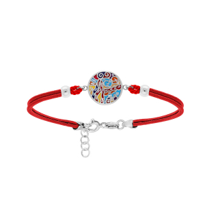BRACELET ACIER STELLA MIA MOTIF ROND MULTICOULEUR AVEC NACRE CORDON ROUGE 16+3CM