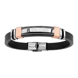 BRACELET ACIER ET CAOUTCHOUC AVEC PLAQUE ET PVD ROSE 21CM REGLABLE