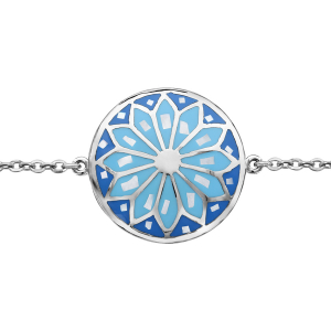 BRACELET ACIER MOTF ROND STELLA MIA DEGRADE BLEU CIEL ET NACRE BLANCHE 16+3CM