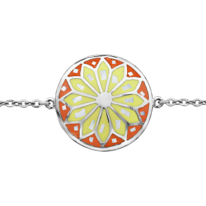 BRACELET ACIER MOTIF ROND STELLA MIA DEGRADE JAUNE ORANGE ET NACRE BLANCHE 16+3CM