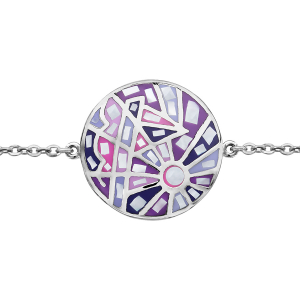 BRACELET ACIER MOTIF RECTANGULAIRE STELLA MIA DEGRADE DE ROSE ET VIOLET ET NACRE BLANCHE 16+3CM