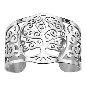 BRACELET MANCHETTE ACIER RIGIDE ARBRE DE VIE AJOURE