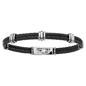 BRACELET ACIER 2 RANGS CABLE NOIR  20CM
