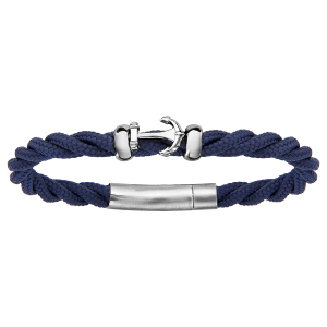 BRACELET ACIER ET CORDE BLEUE ANCRE MARINE 20 CM