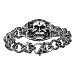 BRACELET ACIER CHAINE 1 TETE DE MORT 21,5CM