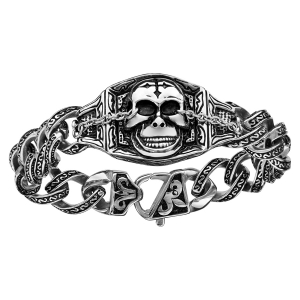 BRACELET ACIER CHAINE 1 TETE DE MORT 23CM