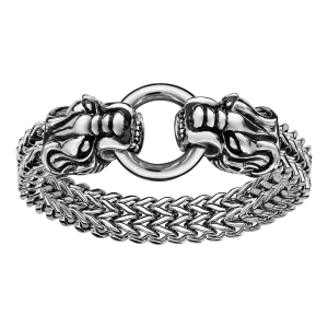 BRACELET ACIER MAILLE 2 TETES DE DRAGON AUX EXTREMITES AVEC BOUCLE 22CM