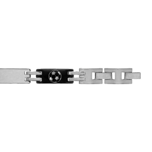 BRACELET ACIER ET PVD NOIR JUNIOR 7MM GRAVURE LASER BALLON DE FOOT 17CM REGLABLE DOUBLE FERMOIR 16CM