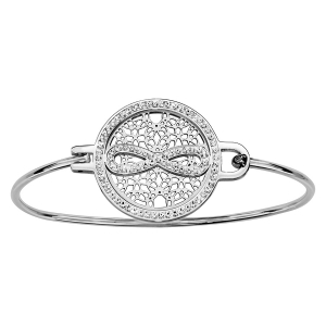BRACELET ACIER JONC PASTILLE RONDE MOTIF INFINI RÉSINE ET STRASS BLANC