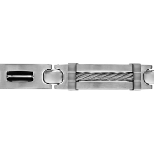BRACELET ACIER ET PVD NOIR PLAQUE IDD GROS CABLE 22,5 cm (réglable en 21 et 19 cm) TRIPLE FERMOIR