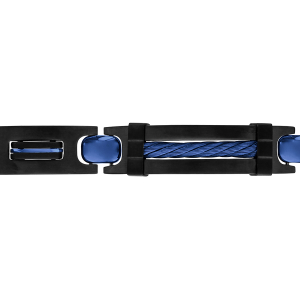 BRACELET ACIER ET PVD NOIR PLAQUE IDD GROS CABLE PVD BLEU 22,5cm (réglable en 21 et 19 cm) TRIPLE FERMOIR BRACELET ACIER ET PVD NOIR PLAQUE IDD GROS CABLE PVD BLEU 22,5cm (réglable en 21 et 19 cm) TRIPLE FERMOIR