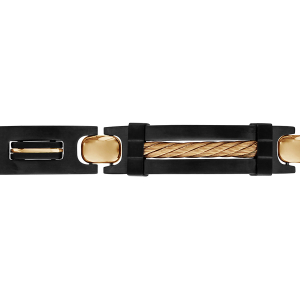 BRACELET ACIER ET PVD NOIR PLAQUE IDD GROS CABLE PVD DORÉ 22,5cm (réglable en 21 et 19 cm) TRIPLE FERMOIR