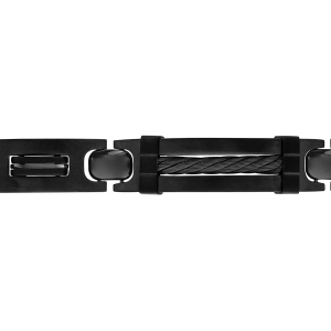 BRACELET ACIER ET PVD NOIR PLAQUE IDD GROS CABLE NOIR 22,5cm (réglable en 21 et 19 cm) TRIPLE FERMOIR