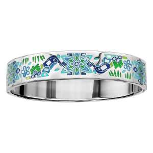 BRACELET ACIER ET NACRE RIGIDE FIN STELLA MIA COLIBRI BLEU VERT