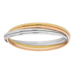BRACELET JONC ACIER 4 FIL DEMI JONC ENTRELACES 1 PVD DORÉ, 1 ROSE ET  2 GRIS DIAM 65MM