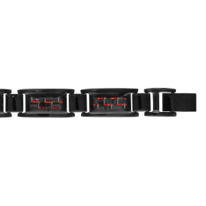 BRACELET ACIER PVD NOIR ET CARBONE REFLET COULEUR ROUGE REGLABLE DOUBLE FERMOIR 20+1,5CM