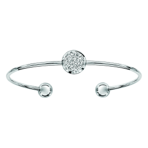 BRACELET ACIER RIGIDE OUVERT AVEC PASTILLE GLITTER BLANC