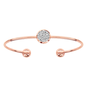 BRACELET ACIER ET PVD ROSE RIGIDE OUVERT AVEC PASTILLE GLITTER BLANC