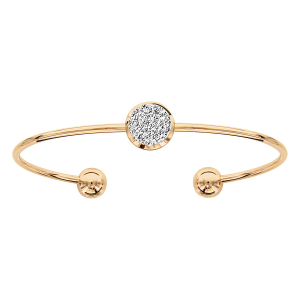 BRACELET ACIER ET PVD DORÉ RIGIDE OUVERT AVEC PASTILLE GLITTER BLANC