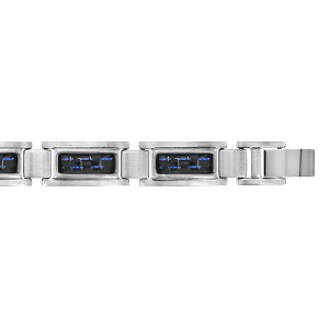BRACELET ACIER SATINE REFLET COULEUR BLEU REGLABLE DOUBLE FERMOIR 20+1,5CM