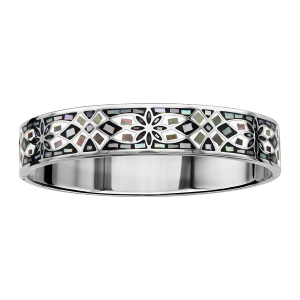 BRACELET ACIER ARTICULE STELLA MIA FLEUR NOIR ET BLANC  ET NACRE BLANCHE DIAM 62x56