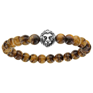 BRACELET EXTENSIBLE PERLE OEIL DE TIGRE VÉRITABLE AVEC TETE DE LION