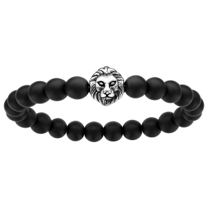 BRACELET EXTENSIBLE PIERRE DE LAVE NOIRE AVEC TETE DE LION